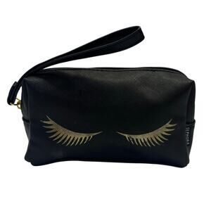 SEPHORA Makeup Cosmetics Travel Toiletry Bag Black Pouch Hot Gold Eyelashes Glam